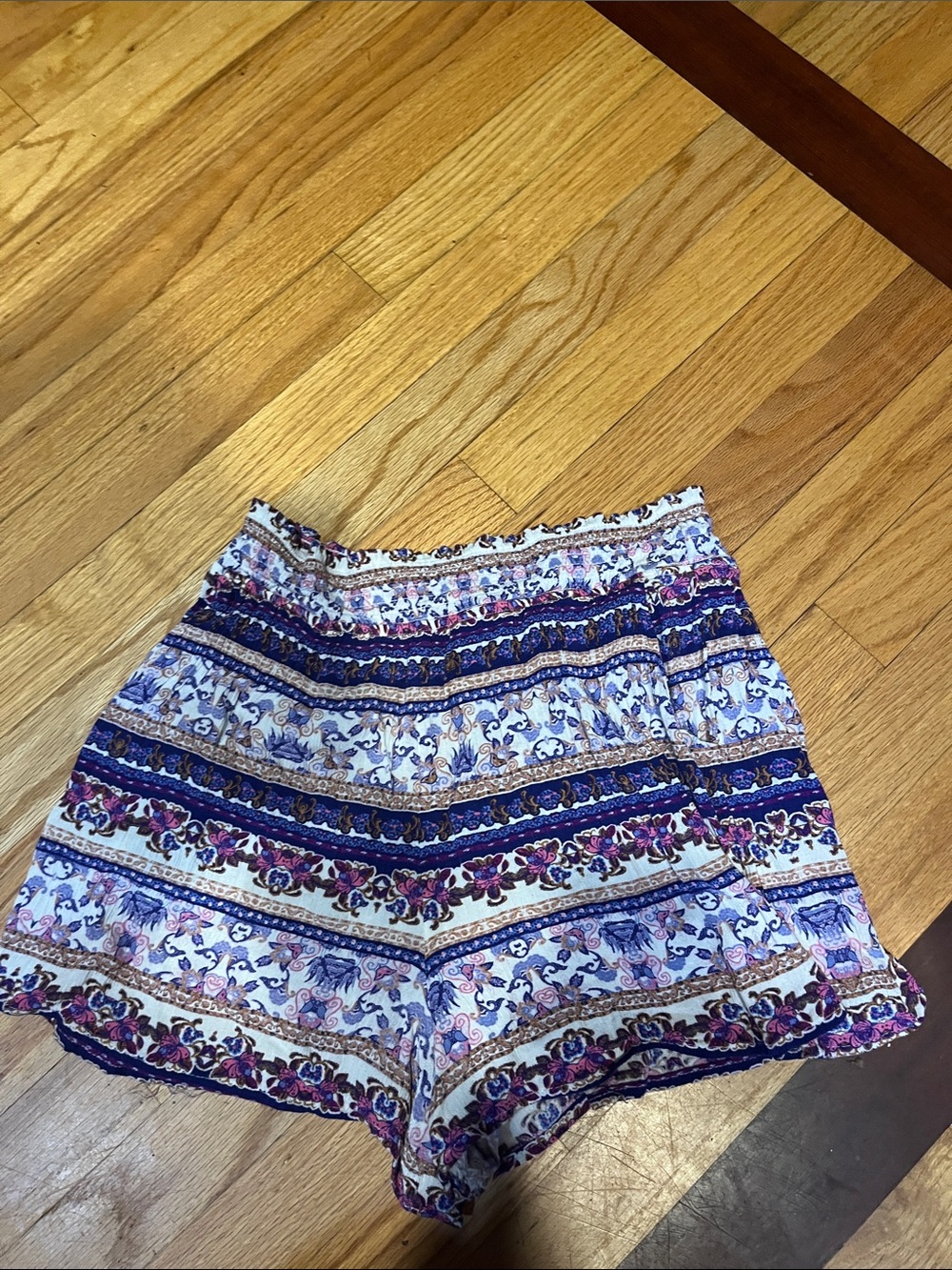 Boho Floral Striped Elastic Waist Shorts - Multicolor